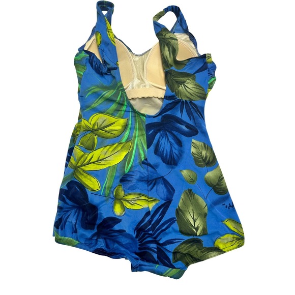 Vintage 80s Floral Tank Swimsuit One Piece Swimwear Tropical Print Beach JS - Picture 8 of 9